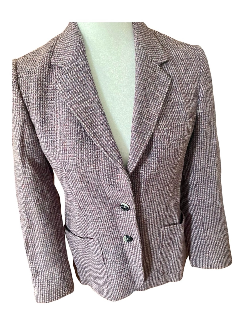 Vintage Evan Picone Union Made 100% Wool Blazer Pink Gray Purple Petite 8P